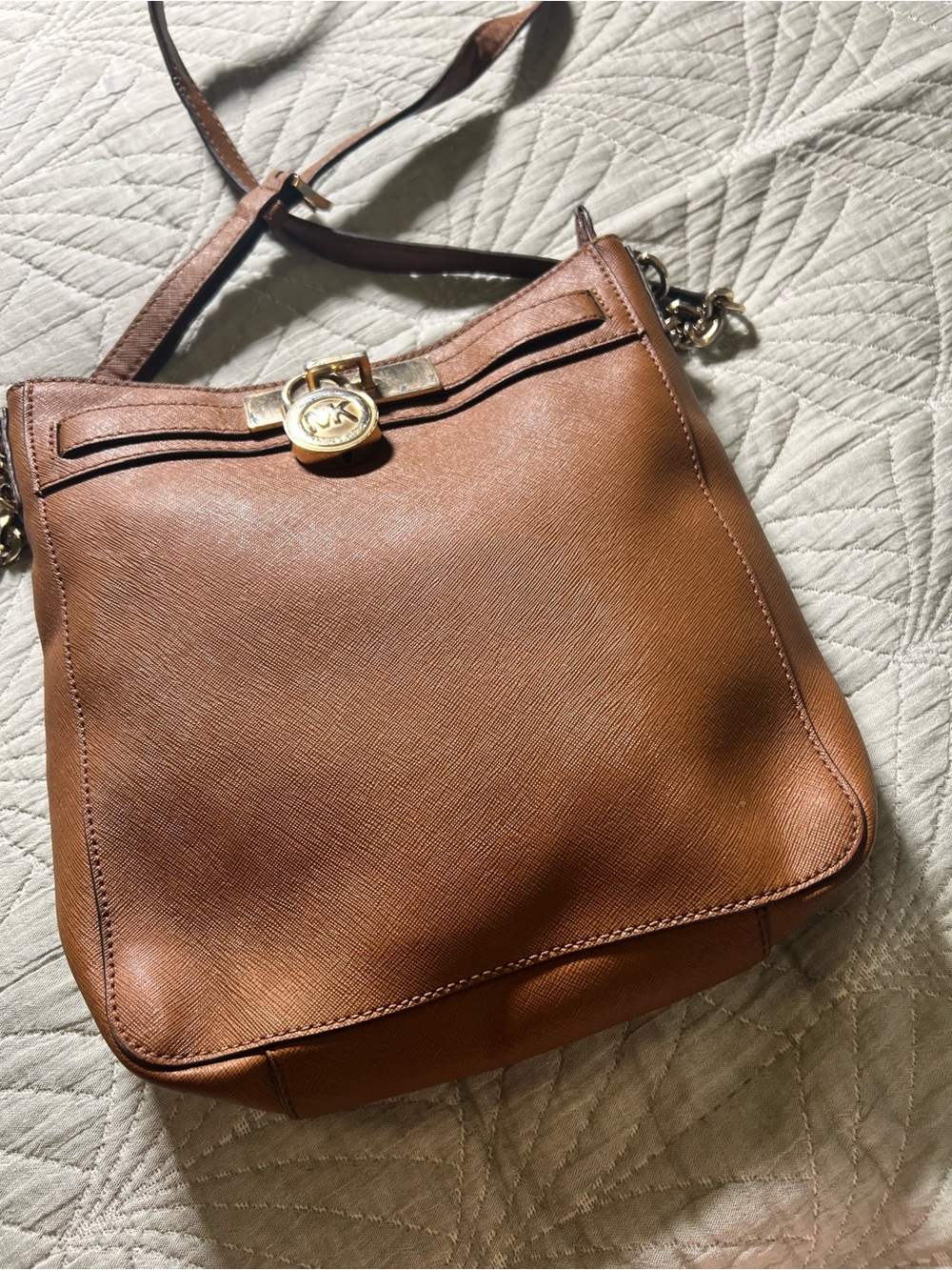 Michael Kors Tan Saffiano Leather Crossbody with Gold Hardware